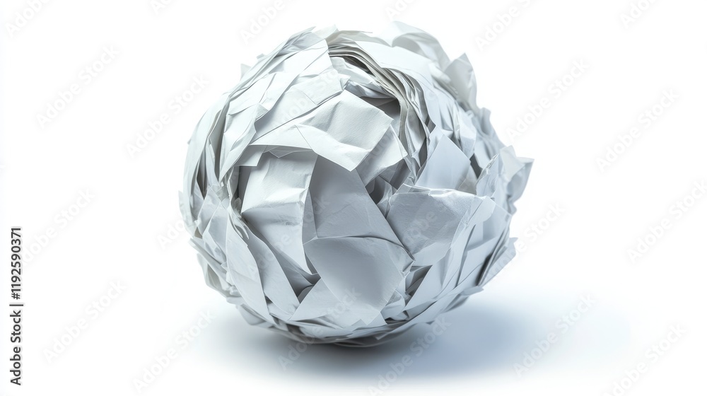 Crumpled White Paper Ball Isolated Against Clean Background for Creative Design or Recycling Concepts