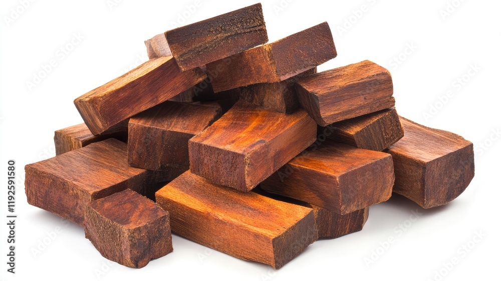 Crown jatoba wooden chunks arranged on a white background showcasing rich textures and warm tones for design or craft projects Crown jatoba wooden chunks arranged on a white background showcasing rich textures and warm tones for design or craft projects