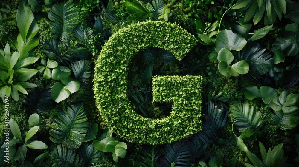 Green letter G surrounded by lush foliage in a vibrant nature-themed backdrop highlighting eco-friendliness and creativity. Green letter G surrounded by lush foliage in a vibrant nature-themed backdrop highlighting eco-friendliness and creativity.