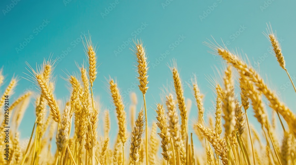 Wheat field under clear blue sky showcasing ripe crops on a sunny day symbolizing agriculture and nature's bounty Wheat field under clear blue sky showcasing ripe crops on a sunny day symbolizing agriculture and nature's bounty