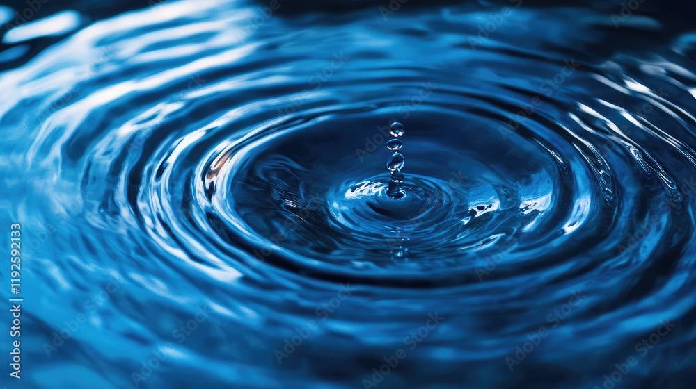 Tranquil Blue Water Ripples with Droplet Creating Circular Waves in Serene Liquid Background