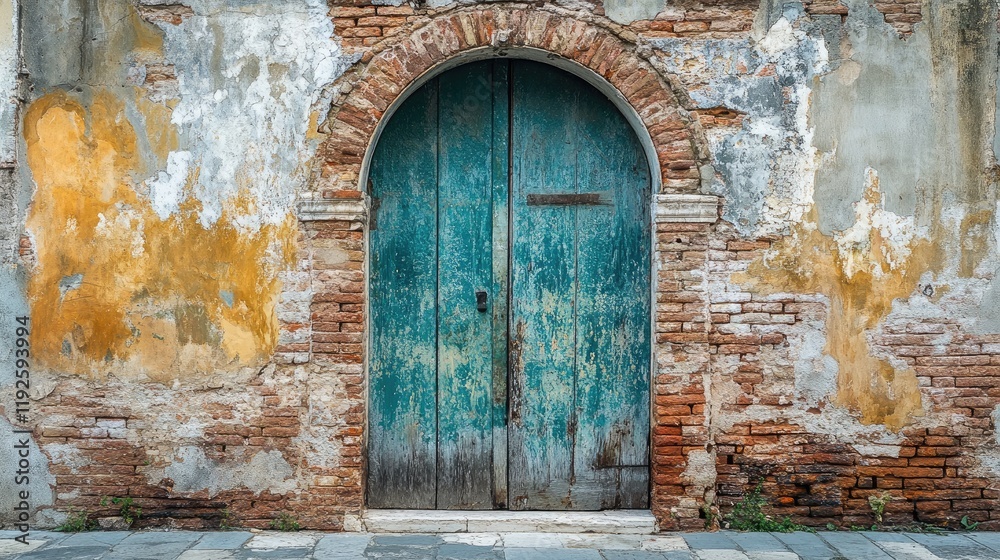 Weathered door arch with vibrant patina against a textured, crumbling wall in an urban setting, showcasing rustic charm and history. Weathered door arch with vibrant patina against a textured, crumbling wall in an urban setting, showcasing rustic charm and history.