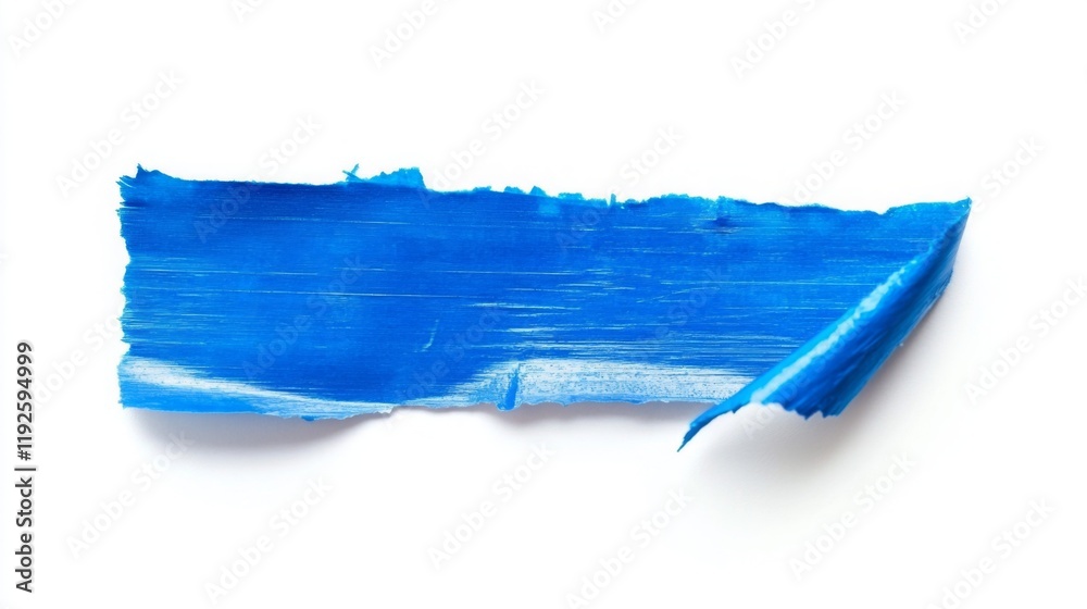 Fototapeta premium Blue Adhesive wrinkled plastic sticky tape photo. Isolated element. Masking, duct tape strip