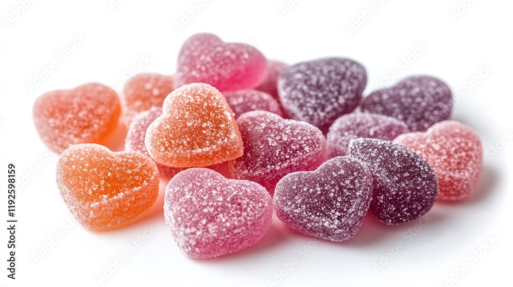 Colorful Jelly Candy Hearts Piled on Bright White Background Ideal for Valentine's Day or Sweet Treat Promotions Colorful Jelly Candy Hearts Piled on Bright White Background Ideal for Valentine's Day or Sweet Treat Promotions