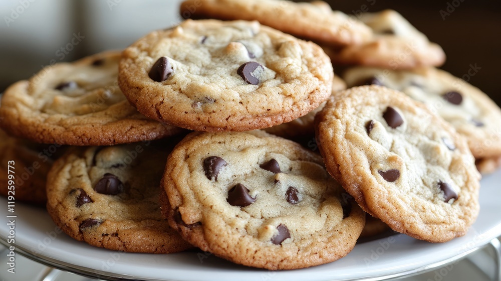 Freshly Baked Classic Chocolate Chip Cookies Piled on a Decorative Plate Perfect for Dessert or Snack Time Indulgence Freshly Baked Classic Chocolate Chip Cookies Piled on a Decorative Plate Perfect for Dessert or Snack Time Indulgence