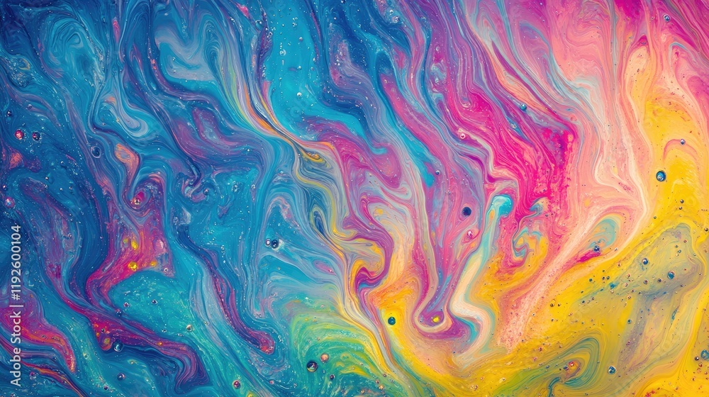 Vibrant abstract background of swirling rainbow colors resembling soap bubbles with intricate patterns and trails Vibrant abstract background of swirling rainbow colors resembling soap bubbles with intricate patterns and trails