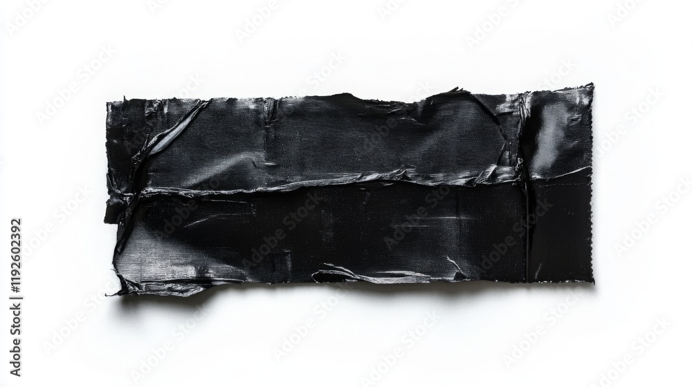 Black Adhesive wrinkled plastic sticky tape photo. Isolated element. Masking, duct tape strip