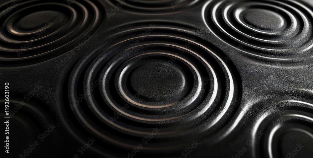 A black background with concentric circles of carved wood, representing the pattern and depth of sound waves in an audio system. A black background with concentric circles of carved wood, representing the pattern and depth of sound waves in an audio system.
