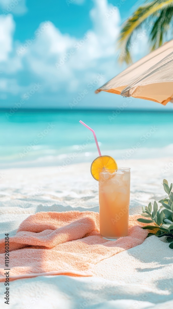 Refreshing Beachside Beverage with Sandy Shores and Tropical Vibes in Paradise Refreshing Beachside Beverage with Sandy Shores and Tropical Vibes in Paradise