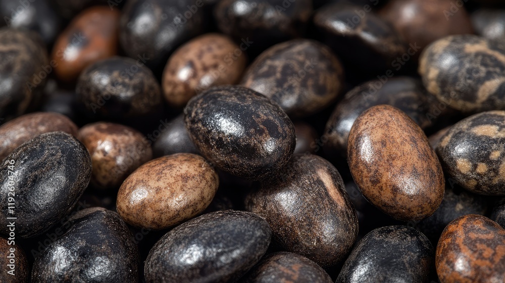 Macro close-up of roasted brown and black coffee beans showcasing rich textures and details for coffee-related themes and branding. Macro close-up of roasted brown and black coffee beans showcasing rich textures and details for coffee-related themes and branding.