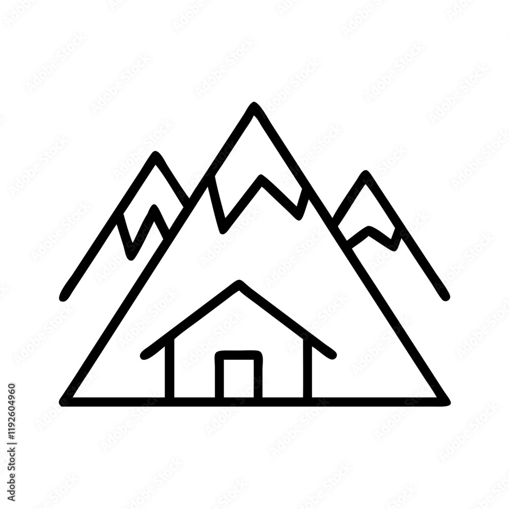 mountain cabin icon, mountain cabin line art - simple line art of mountain cabin, perfect for mountain cabin logos and icons and themed design mountain cabin icon, mountain cabin line art - simple line art of mountain cabin, perfect for mountain cabin logos and icons and themed design