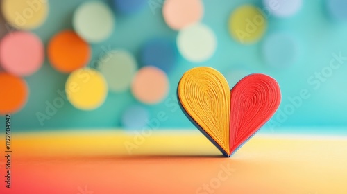 Colorful heart-shaped paper art against a vibrant blurred background conveying positivity and inspiration for creative projects and designs photo