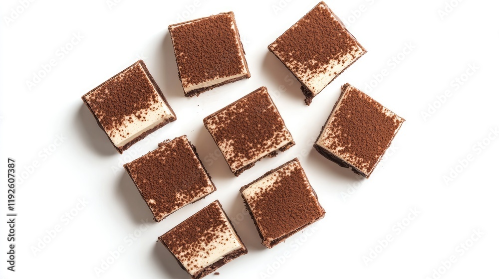 Tiramisu Dessert Squares Isolated on White Background Perfect Treat for Food Enthusiasts and Dessert Lovers Showcasing Delicious Layers