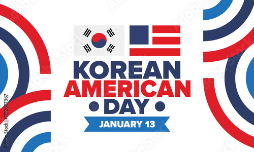 Korean American Day. Korean culture holiday in United States. Korean flag. American flag. Korean Americans. Happy celebration. Creative label. Poster art. Vector illustration