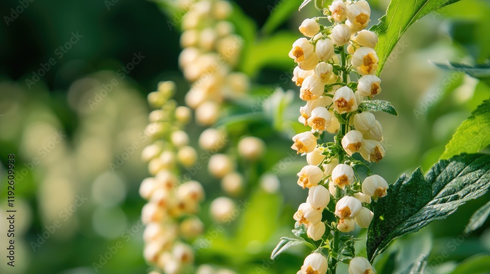 Close up of delicate white flowers on berry bushes with blurred green background showcasing macro nature photography details Close up of delicate white flowers on berry bushes with blurred green background showcasing macro nature photography details