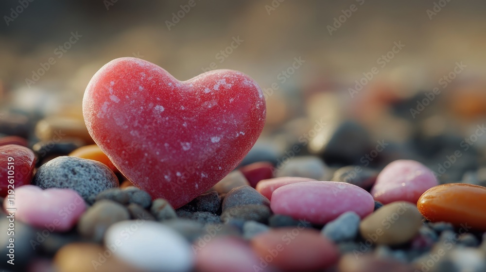 Obraz premium Colorful candy hearts on a stone surface creating a romantic and sweet atmosphere for Valentine's Day or love-themed projects.