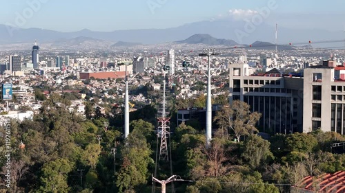 aerial shot of electrical lines and cablebus in mexico city photo