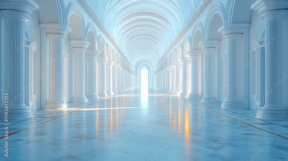 Bright, long hall with columns. Bright, long hall with columns.