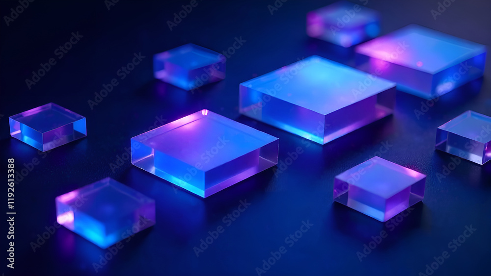 Obraz premium Abstract Background. A collection of blue and purple cubes is currently sitting on a table, creating an interesting arrangement of colors and forms