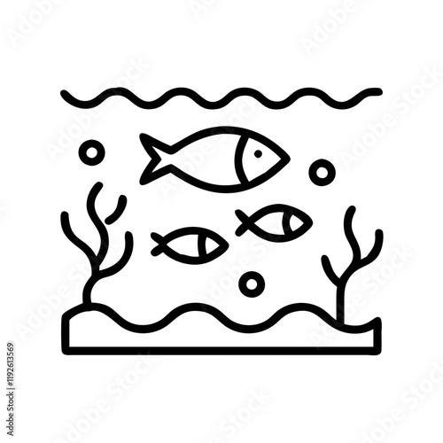 underwater scene with fish icon, underwater scene with fish line art - simple line art of underwater scene with fish, perfect for underwater scene with fish logos and icons and themed design