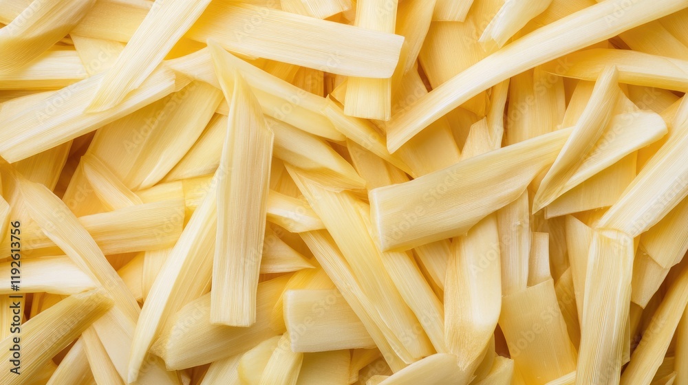 Sliced bamboo shoots close-up showcasing texture and color ideal for culinary or food-related projects.
