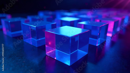 Obraz na płótnie Abstract Background. A collection of blue and purple cubes is currently sitting on a table, creating an interesting arrangement of colors and forms w salonie