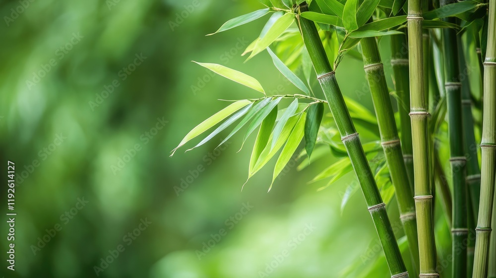 Fototapeta premium Bamboo trees with lush green leaves and unique trunk shapes creating a serene natural backdrop for design and decor purposes