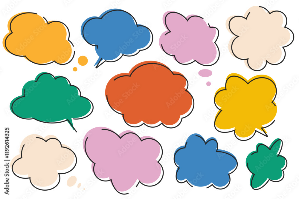 Color speech bubbles outline with line. Speech bubbles stickers set. Collection of colorful speech balloon pop art icon pack. Color speech bubbles outline with line. Speech bubbles stickers set. Collection of colorful speech balloon pop art icon pack.