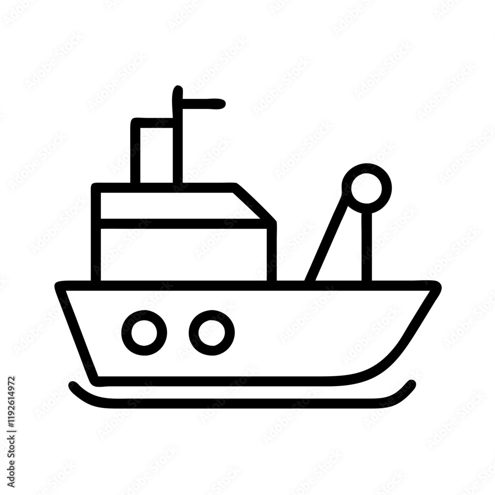 fishing boat icon, fishing boat line art - simple line art of fishing boat, perfect for fishing boat logos and icons and themed design fishing boat icon, fishing boat line art - simple line art of fishing boat, perfect for fishing boat logos and icons and themed design