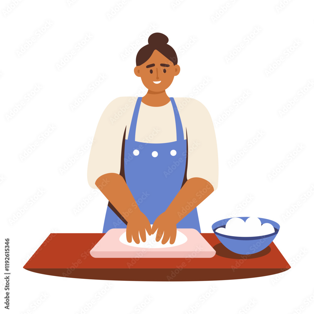 A woman kneading dough, flat style illustration
A woman kneading dough, flat style illustration