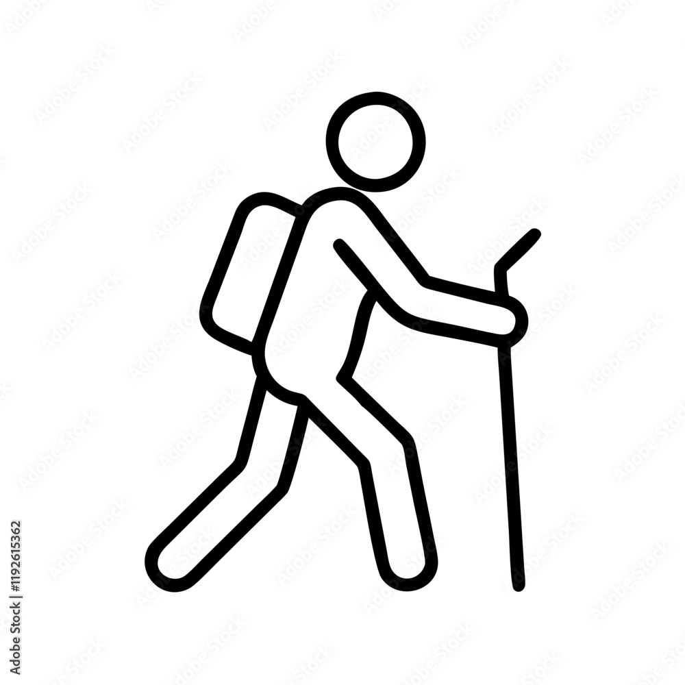 hiker with walking stick icon, hiker with walking stick line art - simple line art of hiker with walking stick, perfect for hiker with walking stick logos and icons and themed design hiker with walking stick icon, hiker with walking stick line art - simple line art of hiker with walking stick, perfect for hiker with walking stick logos and icons and themed design