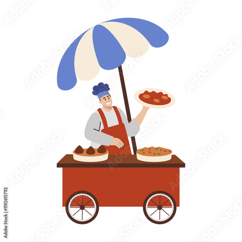 Street vendor illustration in flat style 
