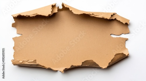 Torn cardboard paper texture with irregular cutouts isolated on a clean white background for creative design and packaging applications photo