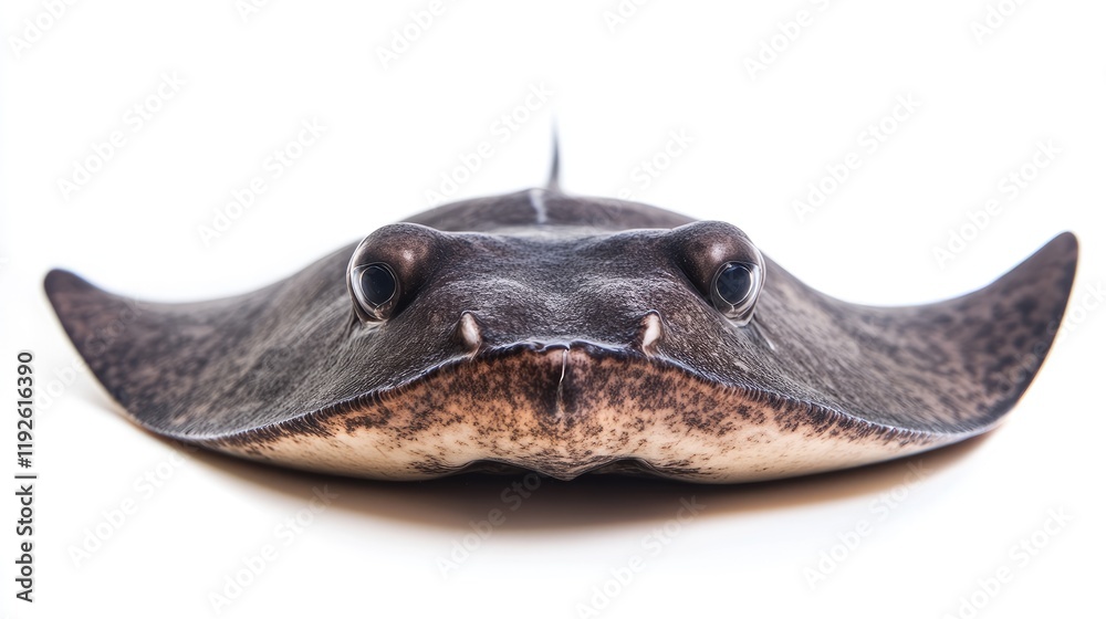 Obraz premium Close up of a majestic tropical stingray showcasing intricate patterns against a white background for marine life enthusiasts