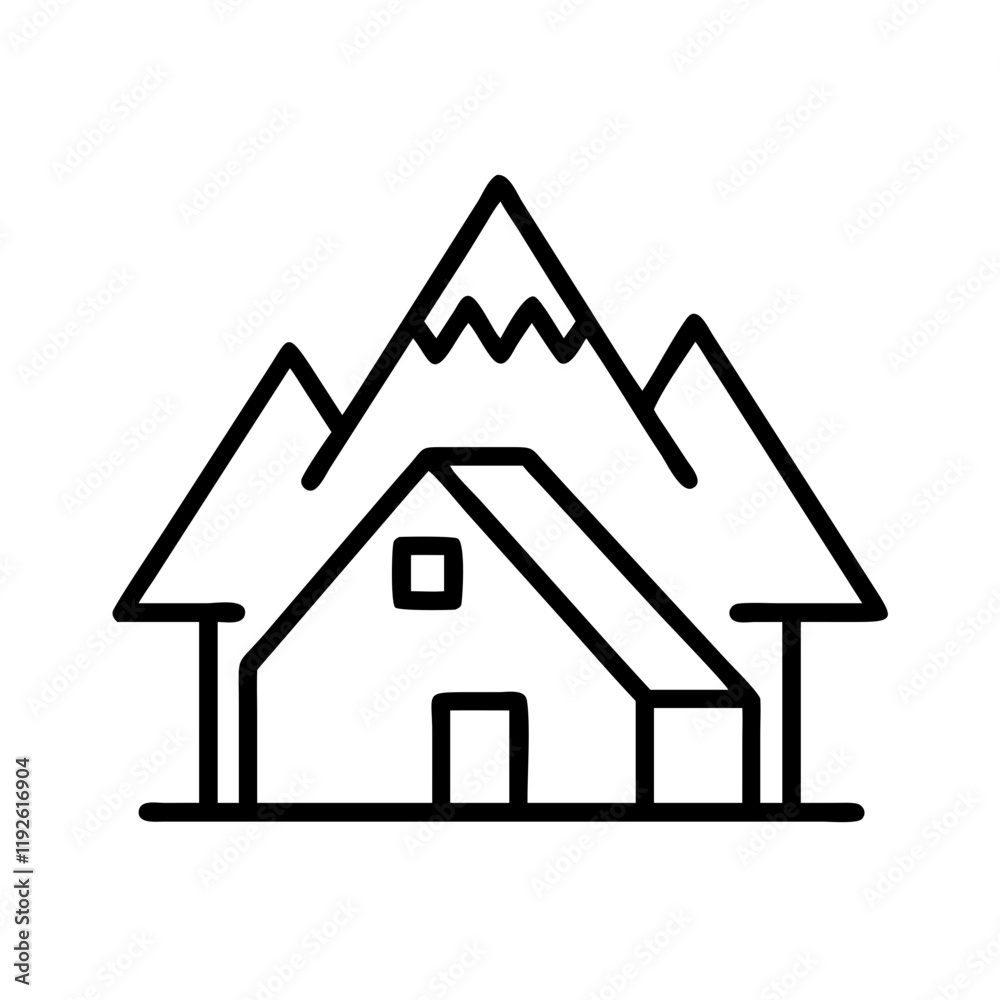 mountain cabin icon, mountain cabin line art - simple line art of mountain cabin, perfect for mountain cabin logos and icons and themed design mountain cabin icon, mountain cabin line art - simple line art of mountain cabin, perfect for mountain cabin logos and icons and themed design