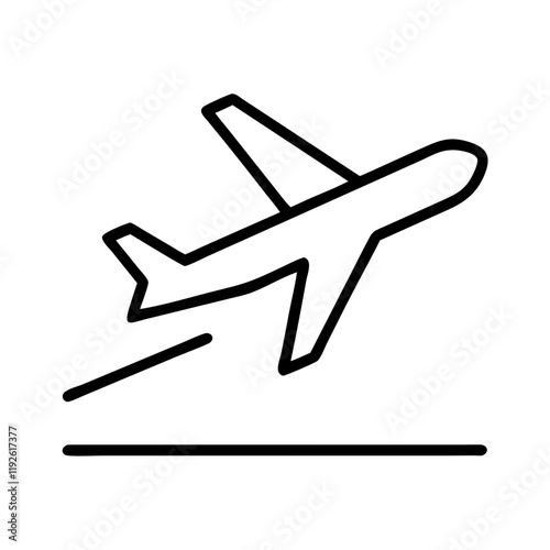 plane takeoff icon, plane takeoff line art - simple line art of plane takeoff, perfect for plane takeoff logos and icons and themed design