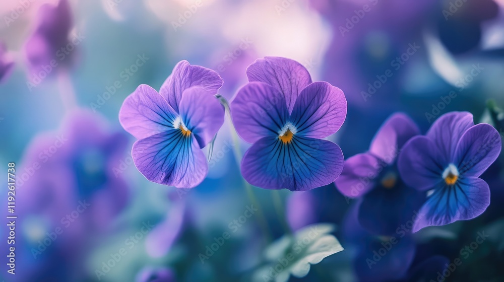 Vibrant purple violets in full bloom surrounded by soft pastel colors showcasing the beauty of nature's floral display. Vibrant purple violets in full bloom surrounded by soft pastel colors showcasing the beauty of nature's floral display.