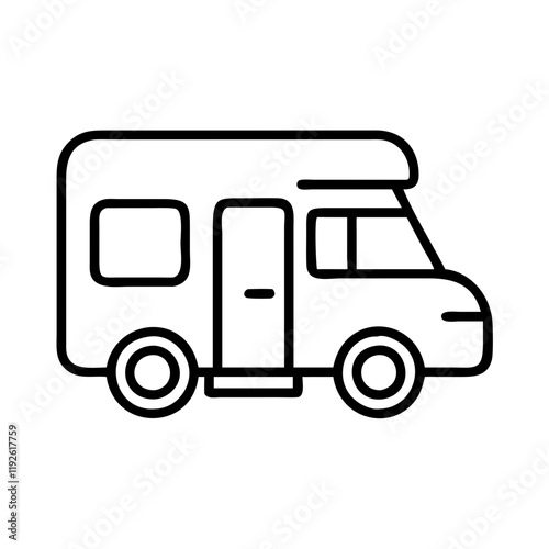 rv camper icon, rv camper line art - simple line art of rv camper, perfect for rv camper logos and icons and themed design