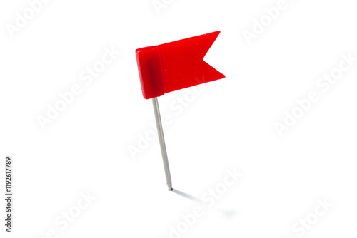 Red flag shaped pushpin isolated