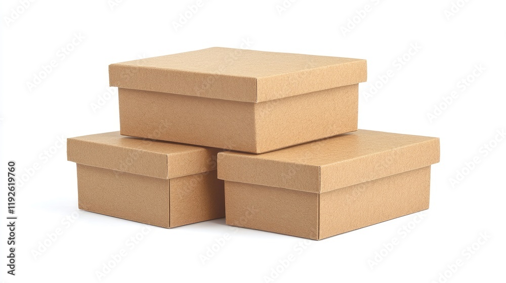 Stacked Cardboard Packing Boxes in Various Sizes Isolated on Clean White Background for Packaging and Storage Solutions Stacked Cardboard Packing Boxes in Various Sizes Isolated on Clean White Background for Packaging and Storage Solutions