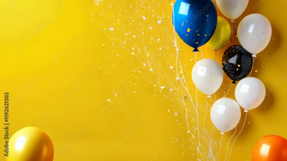 Yellow background with a bunch of balloons on it. The balloons are ...