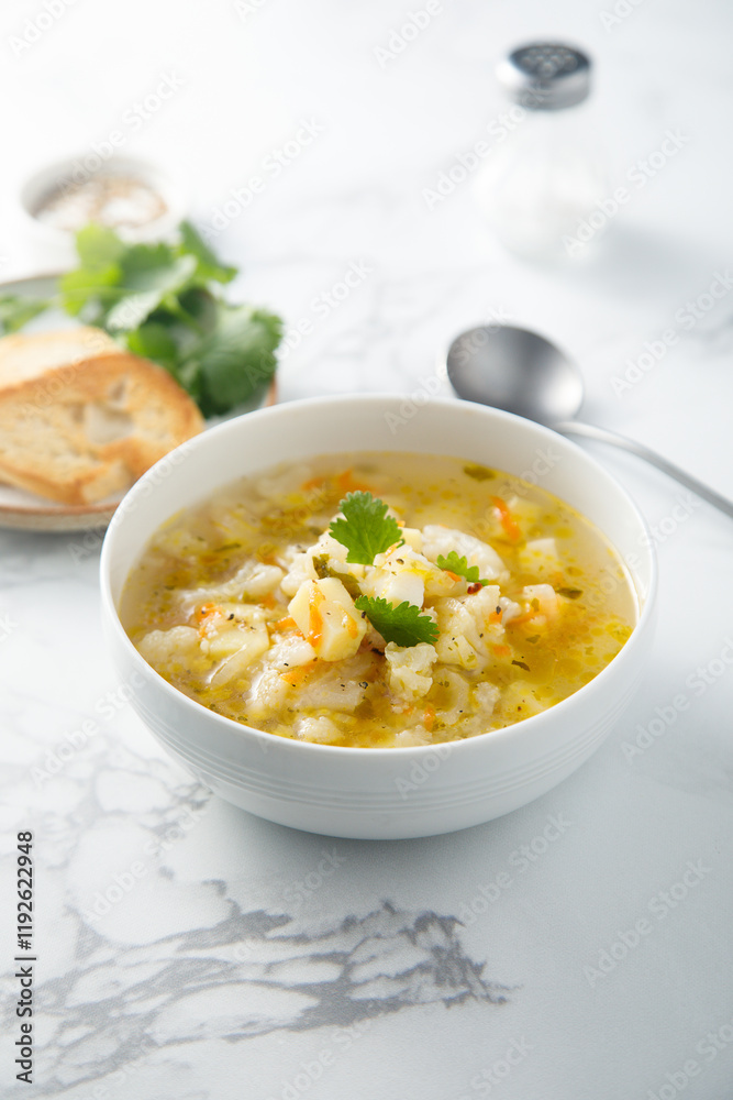 Homemade cauliflower soup in a bowl Homemade cauliflower soup in a bowl