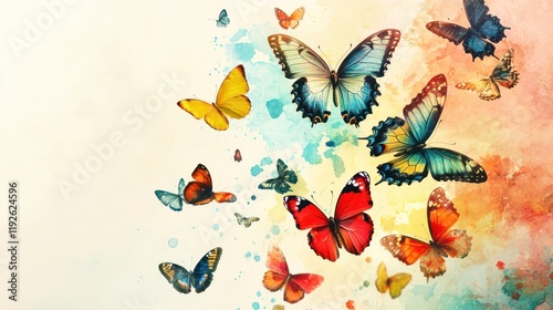 Colorful butterflies watercolor art.