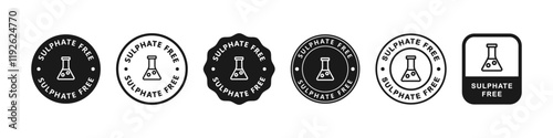 No Sulphate sticker. Sulfate free label set vector collection. Sign badge symbol of Zero chemical shampoo, conditioner, cream or moisturizer emblem.