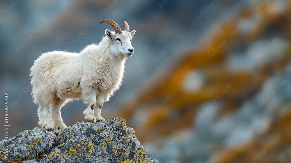 Fototapeta premium Majestic Mountain Goat Perched on a Dramatic Rocky Cliff
