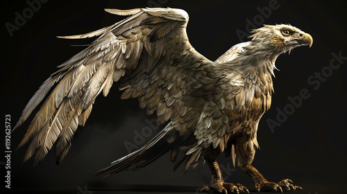 A detailed 3D render of a majestic eagle with its wings spread wide. photo