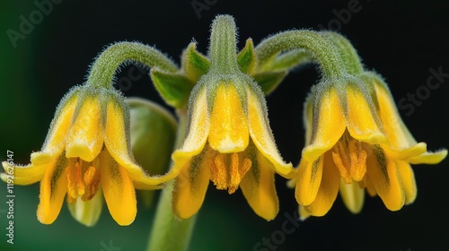 Close up of vibrant yellow flowers of Guizotia abyssinica showcasing intricate details and textures against a dark background photo