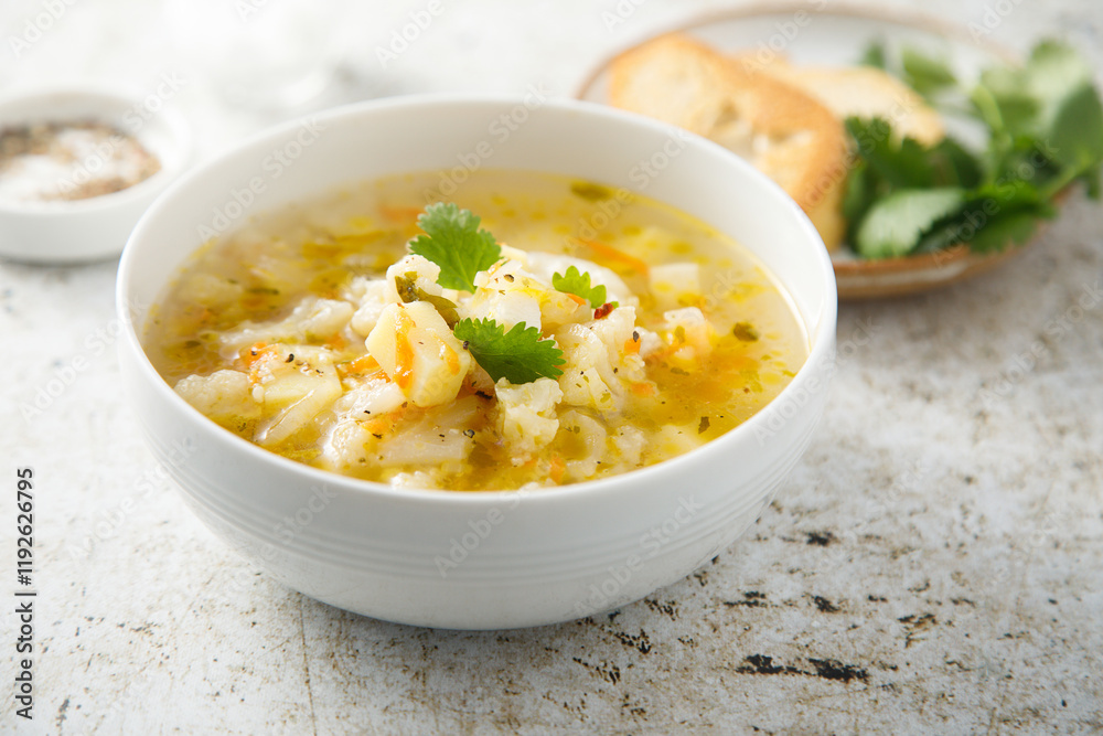 Homemade cauliflower soup in a bowl Homemade cauliflower soup in a bowl
