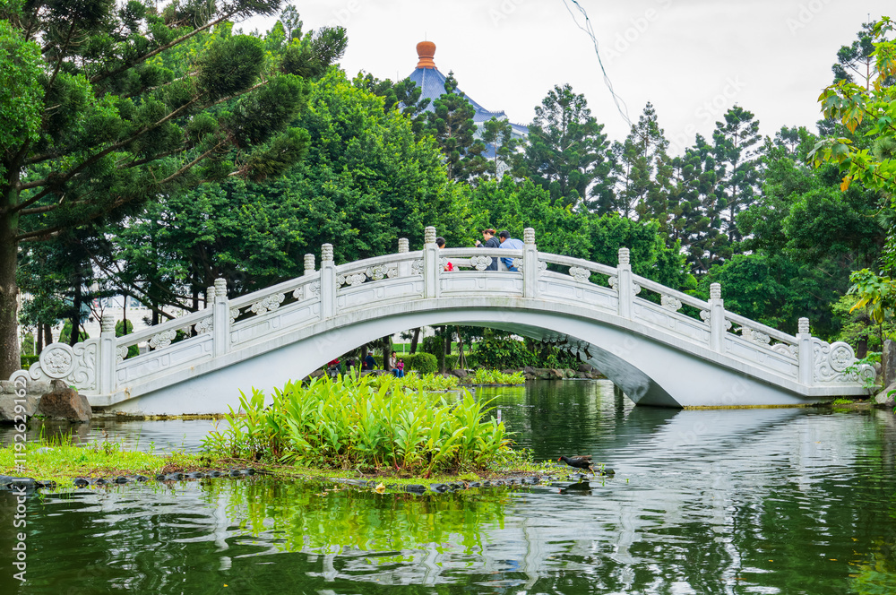 Beautiful bridge and reflction around Guanghua Lake