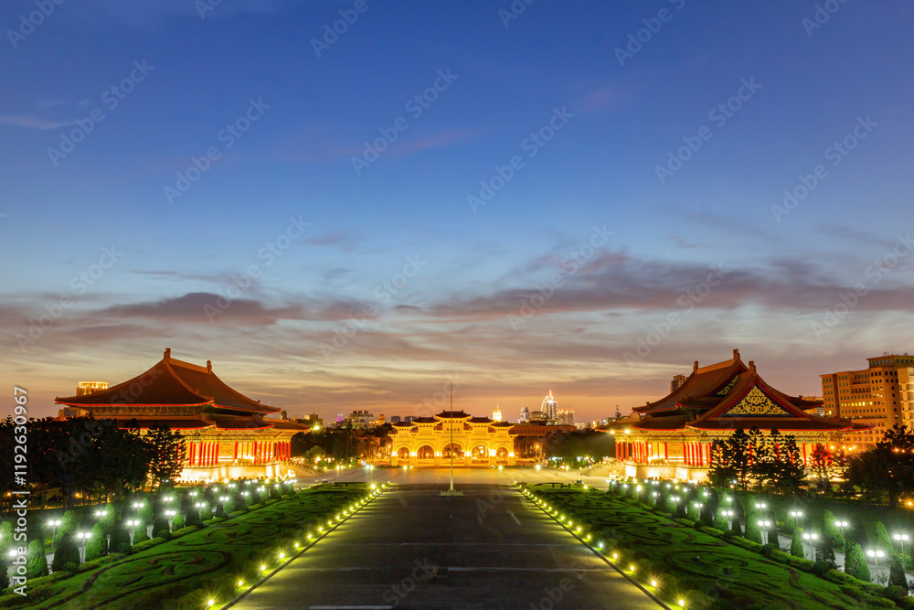Sunset view of the famous Liberty Square Arch National Concert Hall